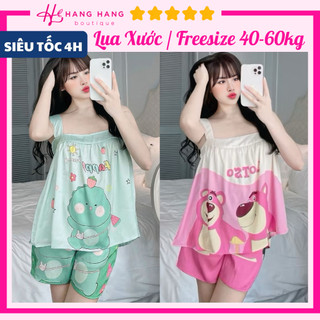 Đồ ngủ nữ 40-60kg, đồ ngủ 2 dây bản to quần đùi lụa xước mềm mát 60CS23, đồ bộ nữ đồ mặc nhà dễ thương cute