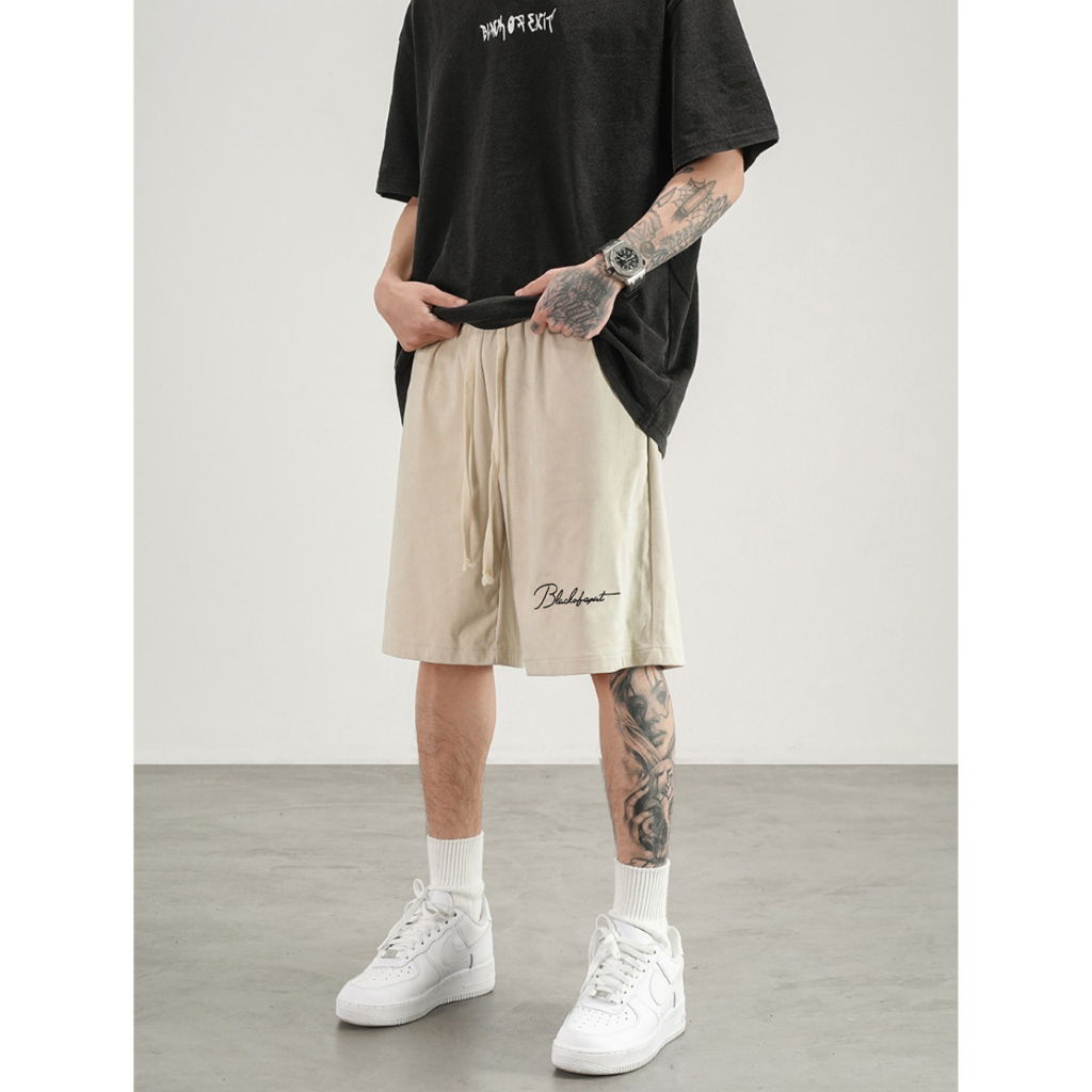 Quần Nỉ Ngố Nam Họa Tiết Chữ Thêu Jayzey Short Thun Đùi Dày Dặn Có Túi Kết Hợp Dây Rút