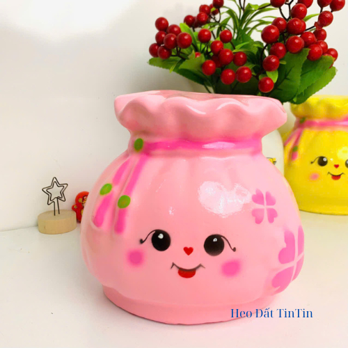Heo đất tiết kiệm lỗ tròn túi tiền tài lộc -ống tiết kiệm lợn đất trang trí,quà tặng-Heo đất TinT