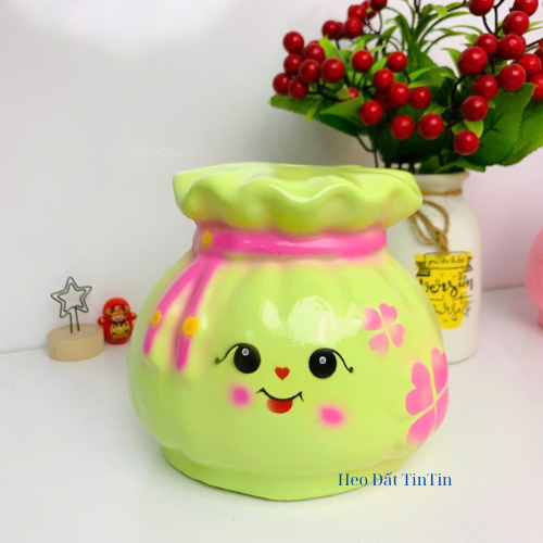 Heo đất tiết kiệm lỗ tròn túi tiền tài lộc -ống tiết kiệm lợn đất trang trí,quà tặng-Heo đất TinT