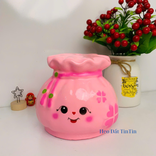 Heo đất tiết kiệm lỗ tròn túi tiền tài lộc -ống tiết kiệm lợn đất trang trí,quà tặng-Heo đất TinT