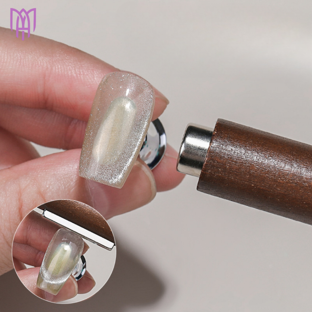 Bút Nam Châm Đẩy Sơn Gel Mắt Mèo Xì Gà Style Cán Gỗ 3 in 1 - Tạo Hình Hoa Văn, Trái Tim, Hiệu Ứng 3D