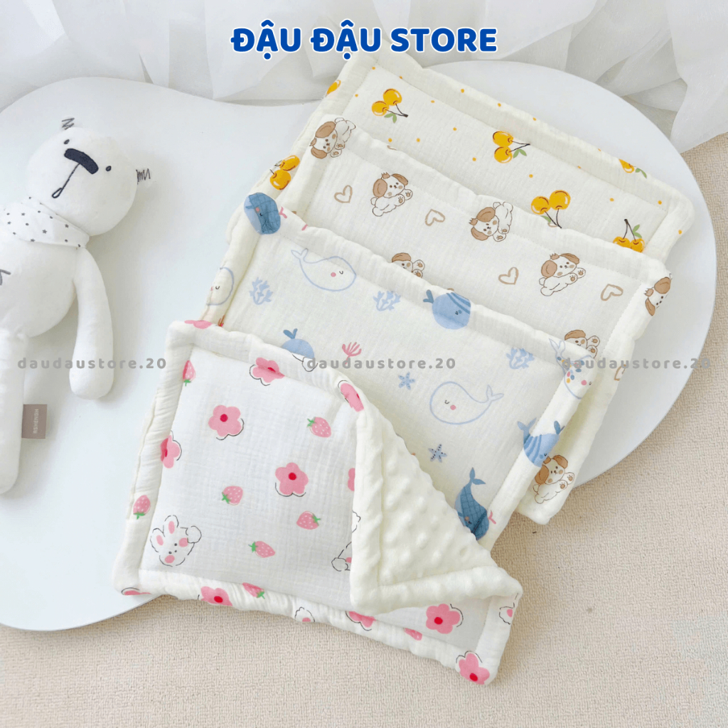 Gối xô Muslin Hạt Đậu Nhung Êm Mềm Mịn - 25x35cm Cho Bé Sơ Sinh Đa Dạng Mẫu Mã Đậu Đậu Store