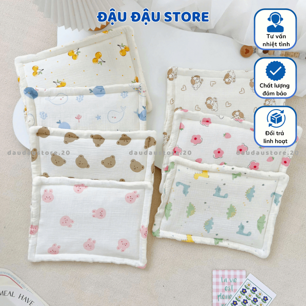 Gối xô Muslin Hạt Đậu Nhung Êm Mềm Mịn - 25x35cm Cho Bé Sơ Sinh Đa Dạng Mẫu Mã Đậu Đậu Store