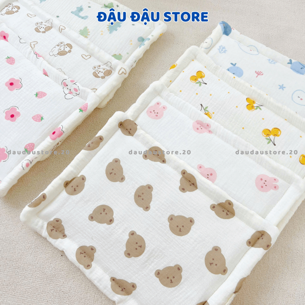 Gối xô Muslin Hạt Đậu Nhung Êm Mềm Mịn - 25x35cm Cho Bé Sơ Sinh Đa Dạng Mẫu Mã Đậu Đậu Store