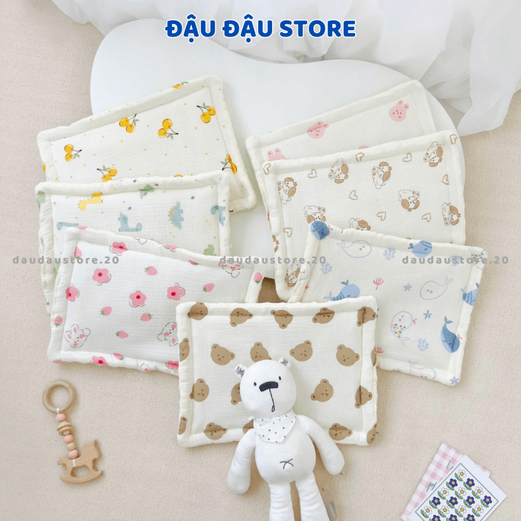 Gối xô Muslin Hạt Đậu Nhung Êm Mềm Mịn - 25x35cm Cho Bé Sơ Sinh Đa Dạng Mẫu Mã Đậu Đậu Store