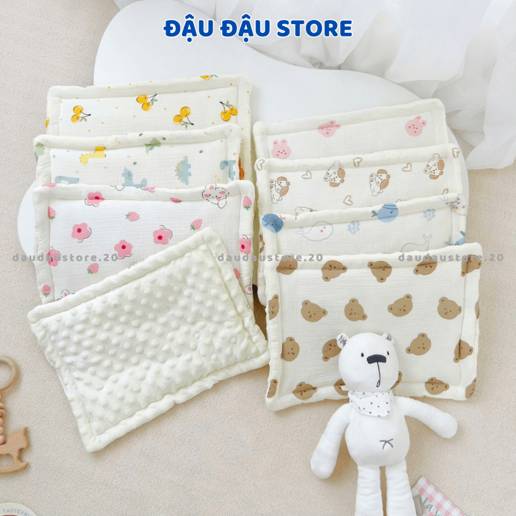 Gối xô Muslin Hạt Đậu Nhung Êm Mềm Mịn - 25x35cm Cho Bé Sơ Sinh Đa Dạng Mẫu Mã Đậu Đậu Store