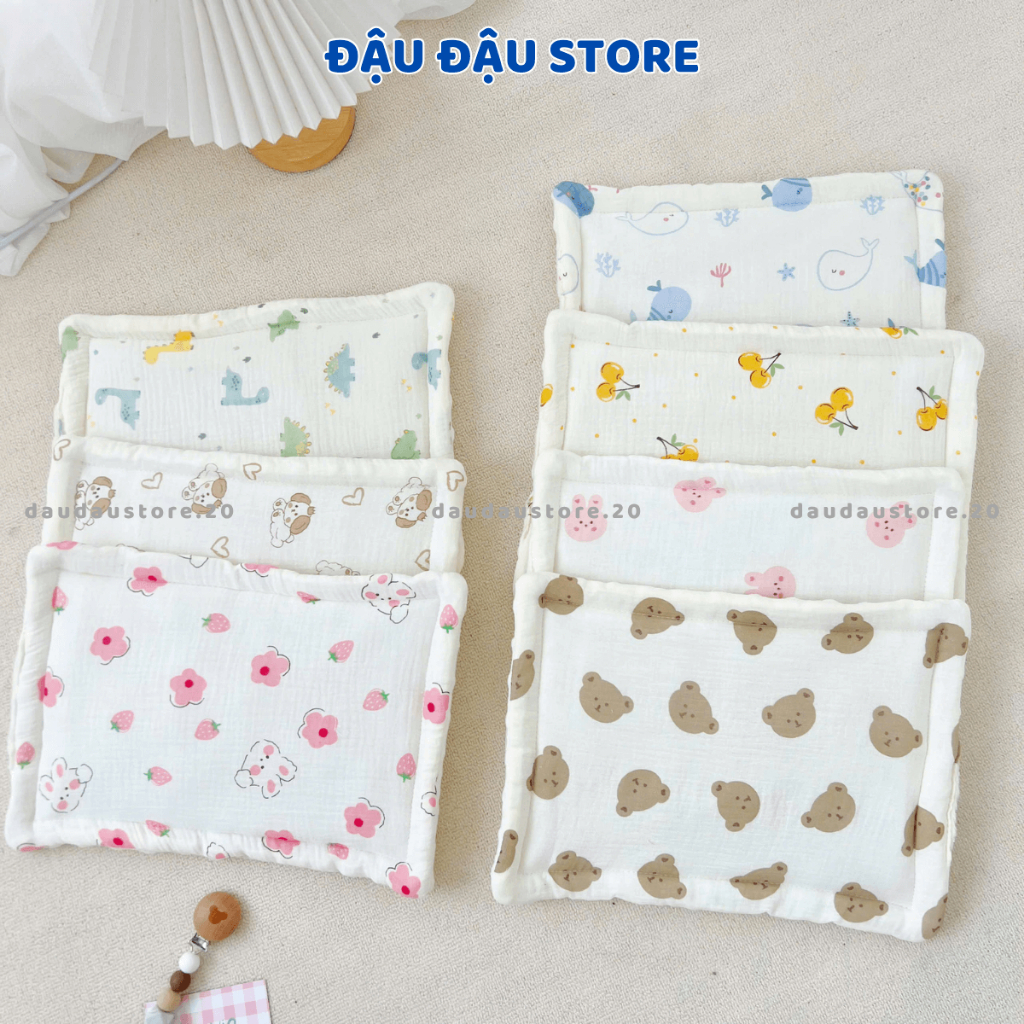 Gối xô Muslin Hạt Đậu Nhung Êm Mềm Mịn - 25x35cm Cho Bé Sơ Sinh Đa Dạng Mẫu Mã Đậu Đậu Store