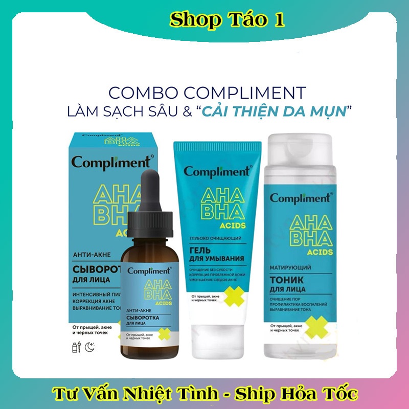Gel Rửa Mặt, Toner, Serum COMPLIMENT AHA BHA ACIDS Làm Sạch Sâu & Giảm Mụn của Nga