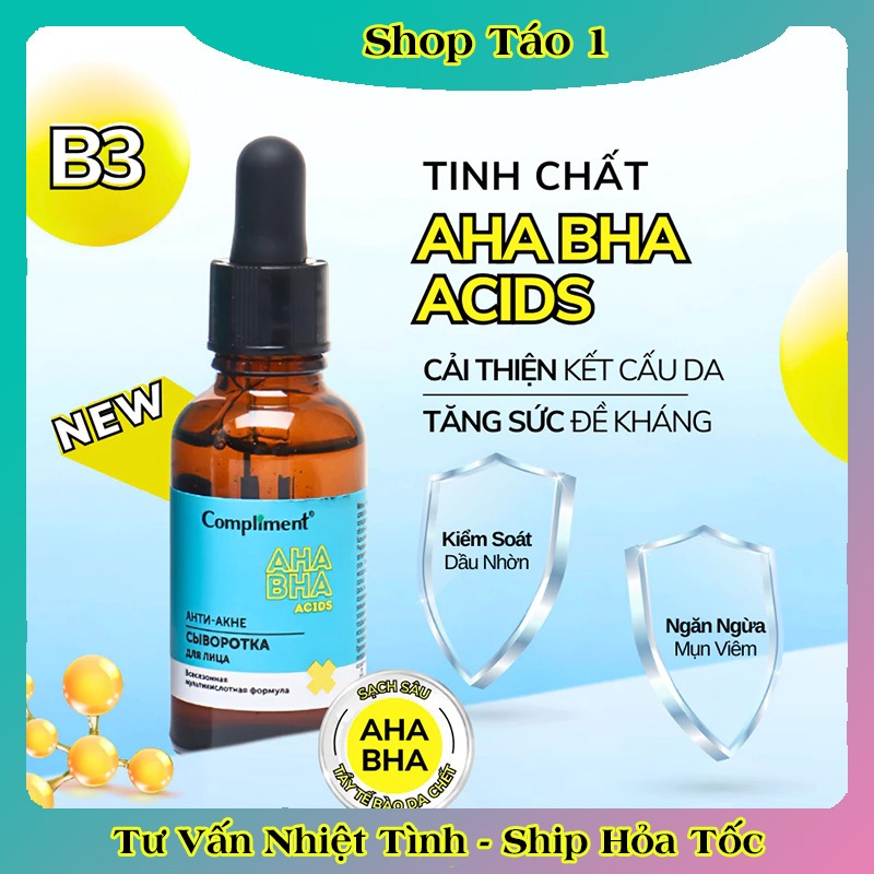 Gel Rửa Mặt, Toner, Serum COMPLIMENT AHA BHA ACIDS Làm Sạch Sâu & Giảm Mụn của Nga