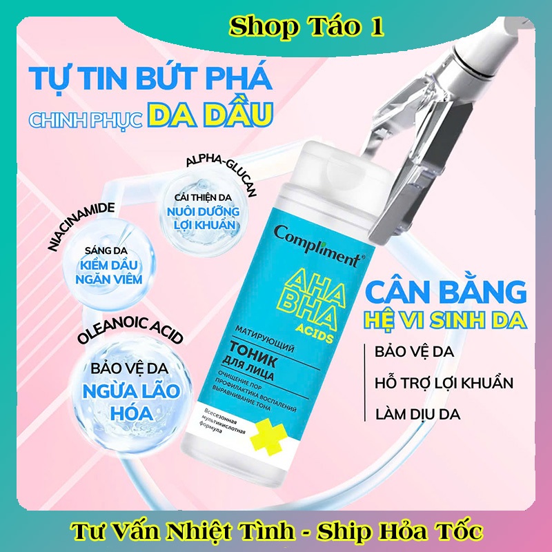 Gel Rửa Mặt, Toner, Serum COMPLIMENT AHA BHA ACIDS Làm Sạch Sâu & Giảm Mụn của Nga