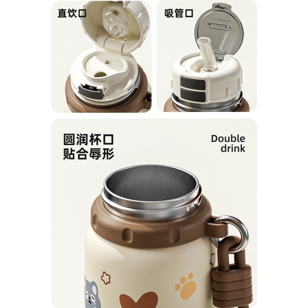 BÌNH GIỮ NHIỆT BLACK CAT INOX 316 CAO CẤP – 2 PHONG CÁCH UỐNG CÓ QUAI XÁCH TIỆN LỢI – DUNG TÍCH 550ML / 750ML