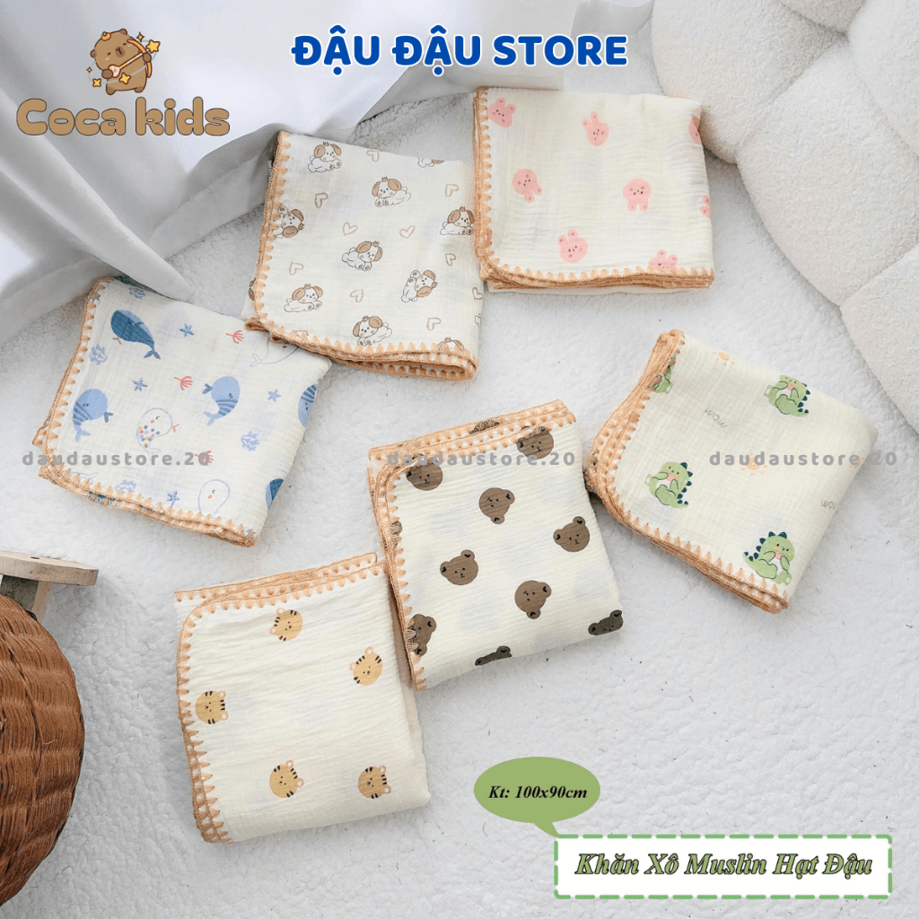Chăn Xô Muslin Nhung Hạt Đậu ATT Phong Cách Hàn Quốc 90x100cm Cho Bé Sơ Sinh Mềm Mịn Đậu Đậu Store