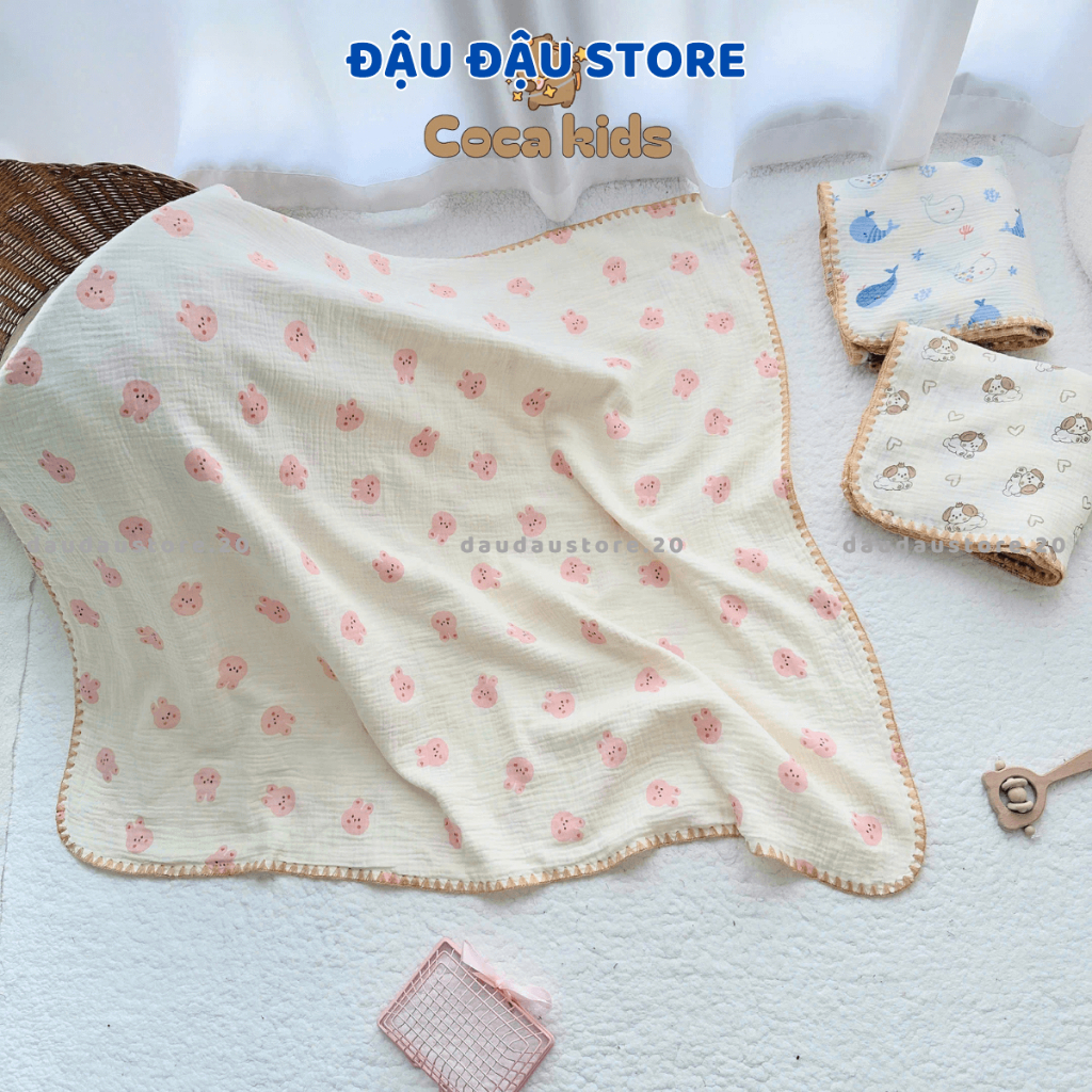 Chăn Xô Muslin 4 Lớp 90x100cm Cho Bé Sơ Sinh Mềm Mịn Thoải Mái Dễ Chịu Đậu Đậu Store
