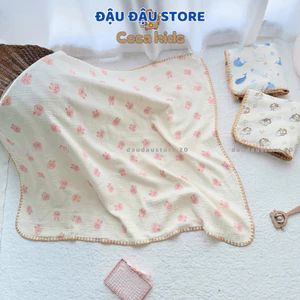 Chăn Xô Muslin 4 Lớp 90x100cm Cho Bé Sơ Sinh Mềm Mịn Thoải Mái Dễ Chịu Đậu Đậu Store