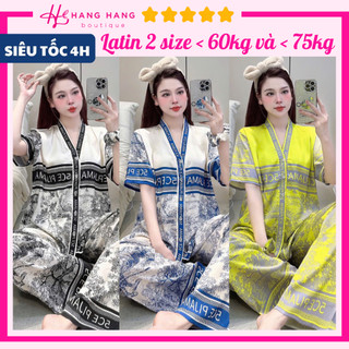 Đồ ngủ nữ pijama dài cộc tay cổ v chữ y kèm cột tóc bigsize lụa latin mịn mát 2SCD03, đồ bộ nữ đồ mặc nhà rừng cao cấp