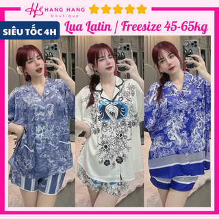 Đồ ngủ nữ 45-65kg, pijama đùi ngắn tay dơi dáng rộng lụa latin mịn mát 65CC03, đồ bộ nữ đồ mặc nhà thiết kế sang chảnh
