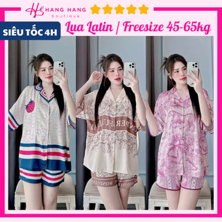 Đồ ngủ nữ 45-65kg, pijama đùi ngắn tay dơi dáng rộng lụa latin mịn mát 65CC03, đồ bộ nữ đồ mặc nhà thiết kế sang chảnh