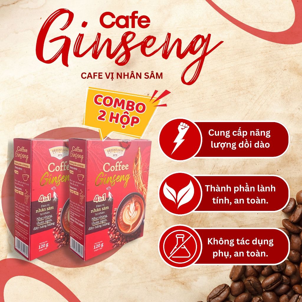 (COMBO 2 HỘP) Cà Phê Sâm GINSENG - Tăng Cường Sức Khỏe, Bổ Sung Năng Lượng - TANY CAFE - 1 Hộp 10 Gói x 12g