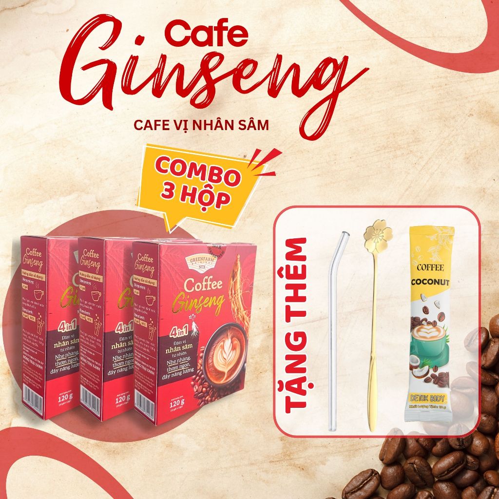 (COMBO 3 HỘP) Cà Phê Sâm GINSENG - Tăng Cường Sức Khỏe, Bổ Sung Năng Lượng - TANY CAFE - 1 Hộp 10 Gói x 12g