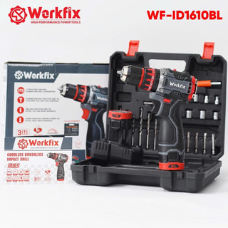 Máy khoan pin WORKFIX WF-ID1016BL, Động cơ Không chổi than, 3 Chức năng 10mm, Có khóa trục, Tặng 24 Phụ kiện