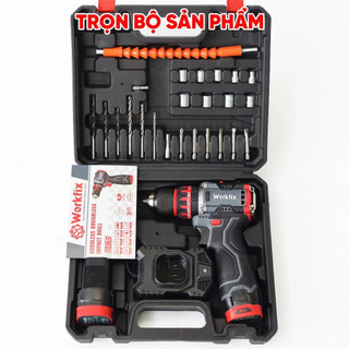 Máy khoan pin WORKFIX WF-ID1016BL, Động cơ Không chổi than, 3 Chức năng 10mm, Có khóa trục, Tặng 24 Phụ kiện