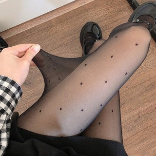 Quần Tất Đen Trong Lolita jacquard Họa Tiết Chấm Bi,Nơ Liền quần