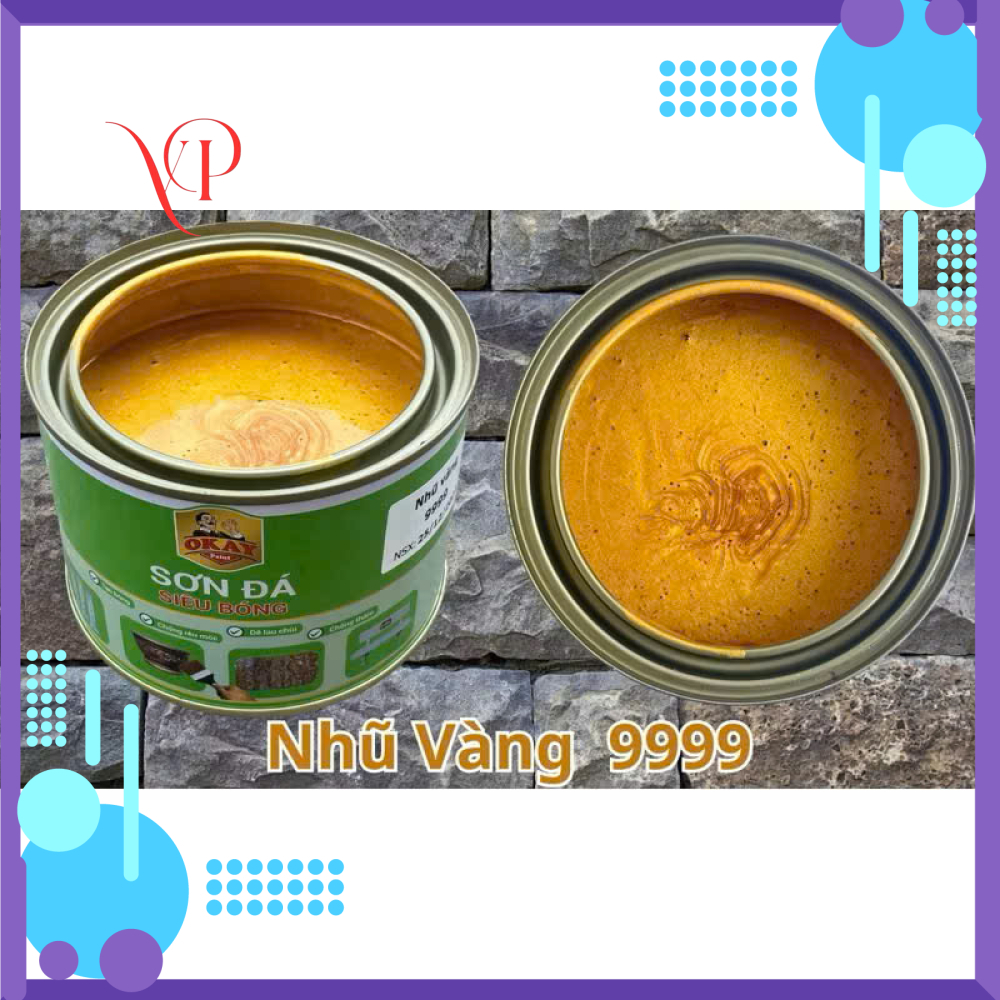 [Nhũ vàng] SƠN ĐÁ SIÊU BÓNG OKAY - Độ phủ cao dùng cho ghế đá, bếp, gạch