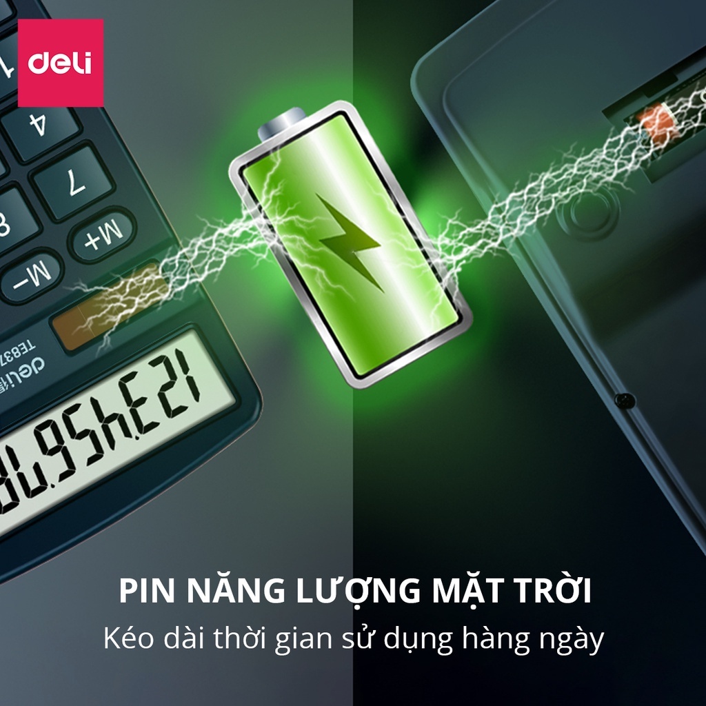 Máy Tính Để Bàn Deli 12 Số – Học Sinh, Văn Phòng, Thu Ngân, Năng Lượng Mặt Trời + Pin, Tặng Pin