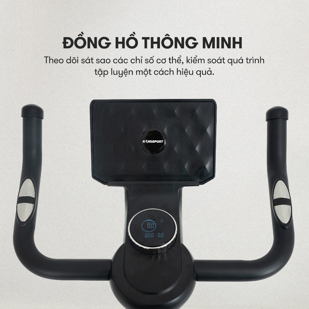 Xe đạp tập KINGSPORT Enjoy E-02 bánh đà 6kg, kháng lực từ tính êm ái, tích hợp đồng hồ đo chỉ số