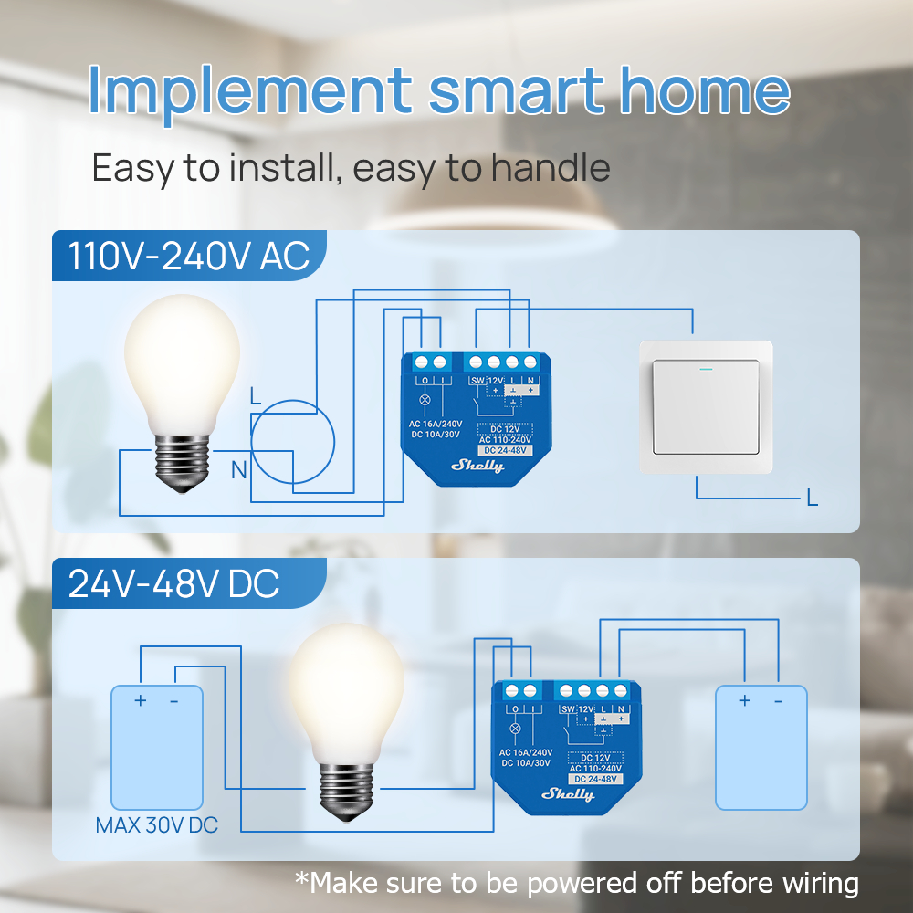 Shelly Plus 1 16A DIY Công tắc WiFi thông minh Rơ le Mô-đun công tắc 110-240 VAC / 24-48 VDC