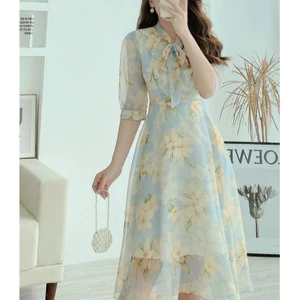 Đầm Nữ Mới VOAN HOA Dáng Xòe CỘT NƠ Cổ Phong Cách Tiểu Thư THỜI TRANG