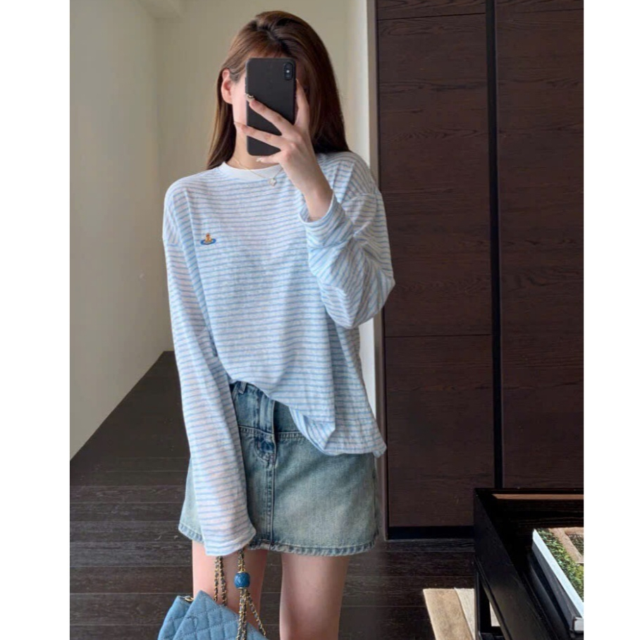 Áo thun nữ dài tay mùa thu JULY FASHION, Áo thun tay dài sọc in hình xinh xắn, Chất thun xượt mềm mịn, mùa Thu Đông