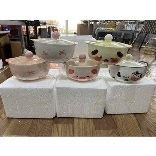 Nồi Sứ Đựng Canh, Mỳ Tôm Cao Cấp Hình Cún Vàng, Heo Hồng, Nơ Siêu Xinh Pha Mì Tôm Salad Canh Súp Decor Đồ Ăn