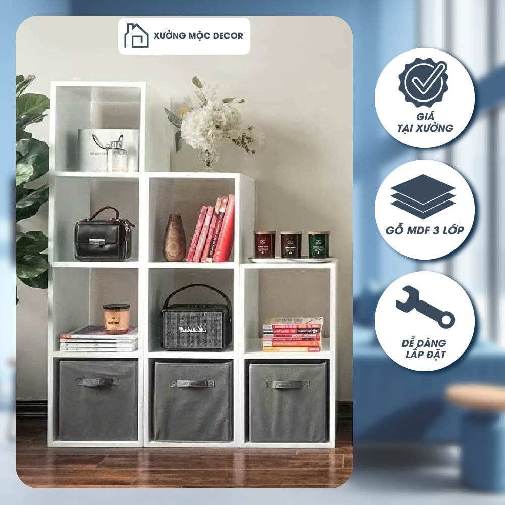 Kệ sách gỗ, kệ decor kệ tổ ong đa năng nhiều tầng lắp ghép tiện lợi chất liệu gỗ MDF bền đẹp