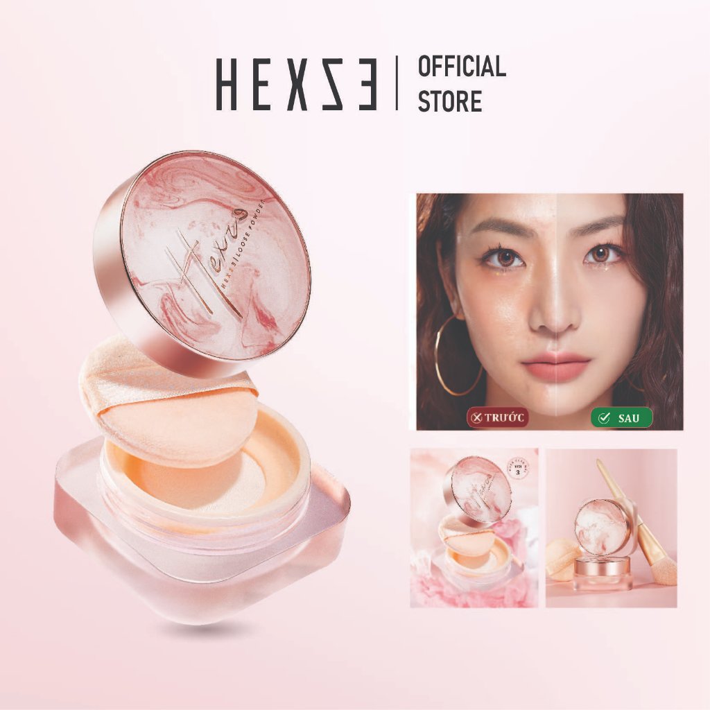 COMBO 2 hũ phấn phủ bột siêu mỏng nhẹ HEXZE 7g + 7g kiềm dầu, chống thấm nước, giữ lớp trang điểm