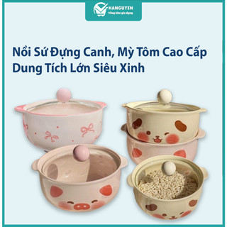 Nồi Sứ Đựng Canh, Mỳ Tôm Cao Cấp Hình Cún Vàng, Heo Hồng, Nơ Siêu Xinh Pha Mì Tôm Salad Canh Súp Decor Đồ Ăn