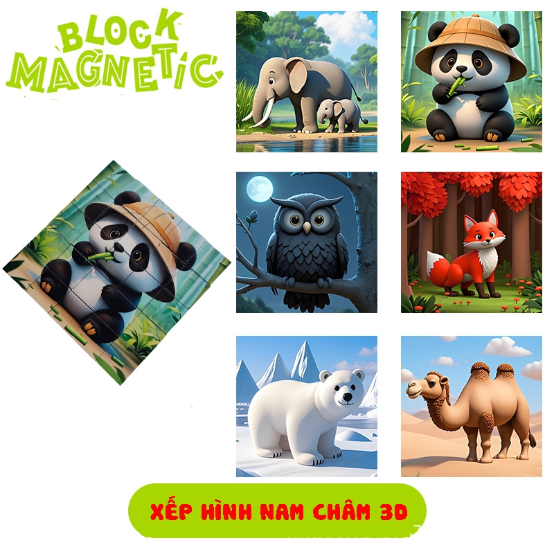 Khối Nam Châm Xếp Hình 3D Theo Chủ Đề - 6 Mặt, Kích Thước Lớn, Phát Triển Tư Duy Cho Bé