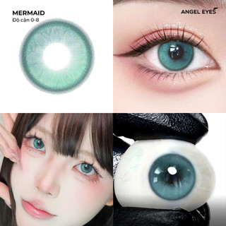 Lens xanh Mermaid thương hiệu Angel Eyes độ cận 0-9, kính áp tròng xanh giãn tròng Dia 14.5mm