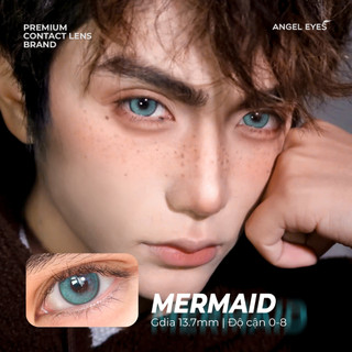 Lens xanh Mermaid thương hiệu Angel Eyes độ cận 0-9, kính áp tròng xanh giãn tròng Dia 14.5mm