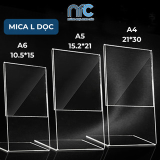 Combo 2 Bảng mica L để bàn, Bảng mica trong suốt nhiều kích thước A4, A5, A6, Bảng mica để thông tin