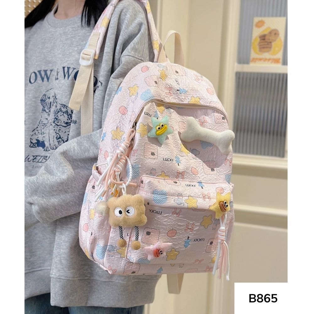 Balo đi học vải sốp họa tiết ngôi sao cute style nữ tính Ulzzang cho học sinh các cấp B865 gagastore