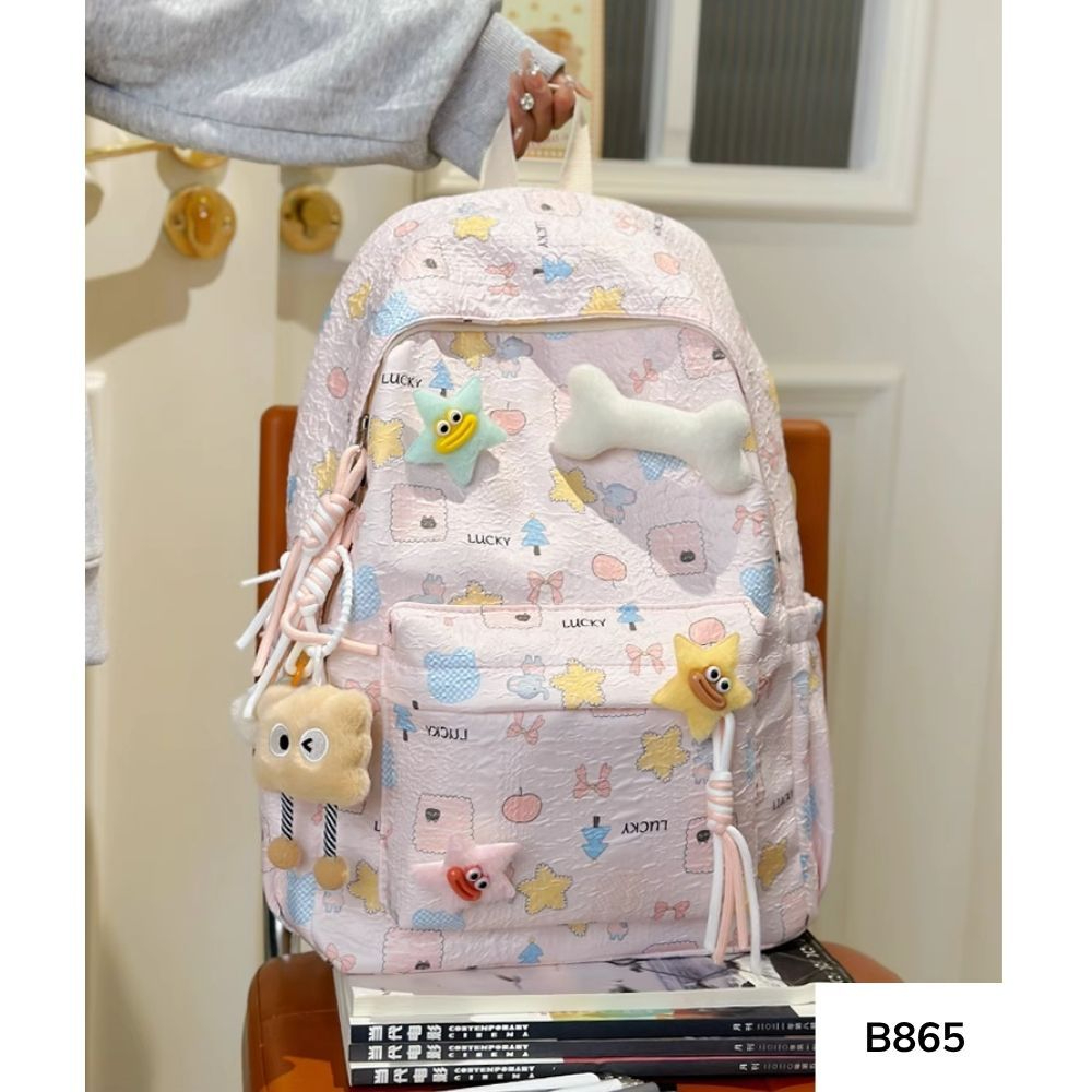 Balo đi học vải sốp họa tiết ngôi sao cute style nữ tính Ulzzang cho học sinh các cấp B865 gagastore