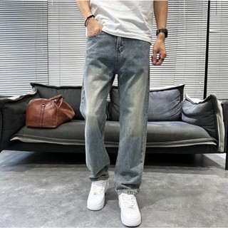 Quần Bò jean baggy nam Xanh Đen Wash vàng RETRO ống rộng xuông cạp cao Quần bò nam dáng suông xu hướng Avocado