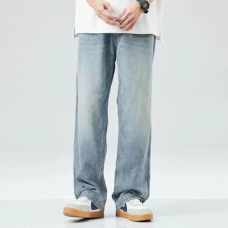 Quần Bò jean baggy nam Xanh Đen Wash vàng RETRO ống rộng xuông cạp cao Quần bò nam dáng suông xu hướng Avocado