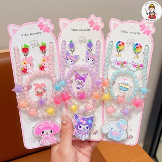 Vòng Cổ 5 Món Hình Sanrio Kèm Khuyên Tai Nhẫn Xinh Xắn Phụ Kiện Trang Trí Có Đèn Phát Sáng Lung Linh Cho Bé
