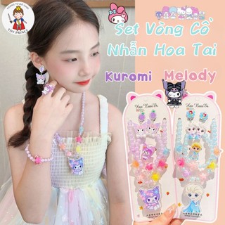 Vòng Cổ 5 Món Hình Sanrio Kèm Khuyên Tai Nhẫn Xinh Xắn Phụ Kiện Trang Trí Có Đèn Phát Sáng Lung Linh Cho Bé