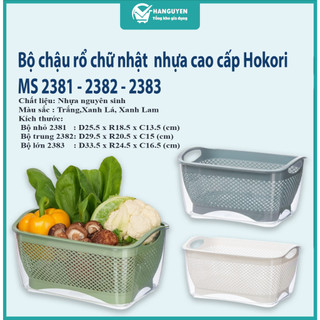 Bộ Rổ Nhựa Chữ Nhật Kèm Chậu Cao Cấp ,Rổ Đựng Rau, Bộ Rổ 2 Lớp Hokori Việt Nhật - MS:2381/ 2382/ 2383