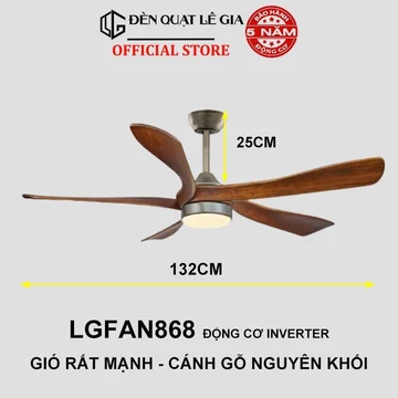 Quạt trần 5 cánh gỗ | Quạt trần phòng cách INDOCHINE style LGFAN868G