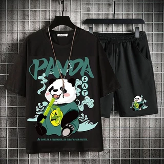 Bộ Đồ Nam Mùa Hè Thể Thao Unisex Áo Thun Họa Tiết Gấu Trúc In Chữ PANDA Kèm Quần Short Zenkonu QA NAM 092V1